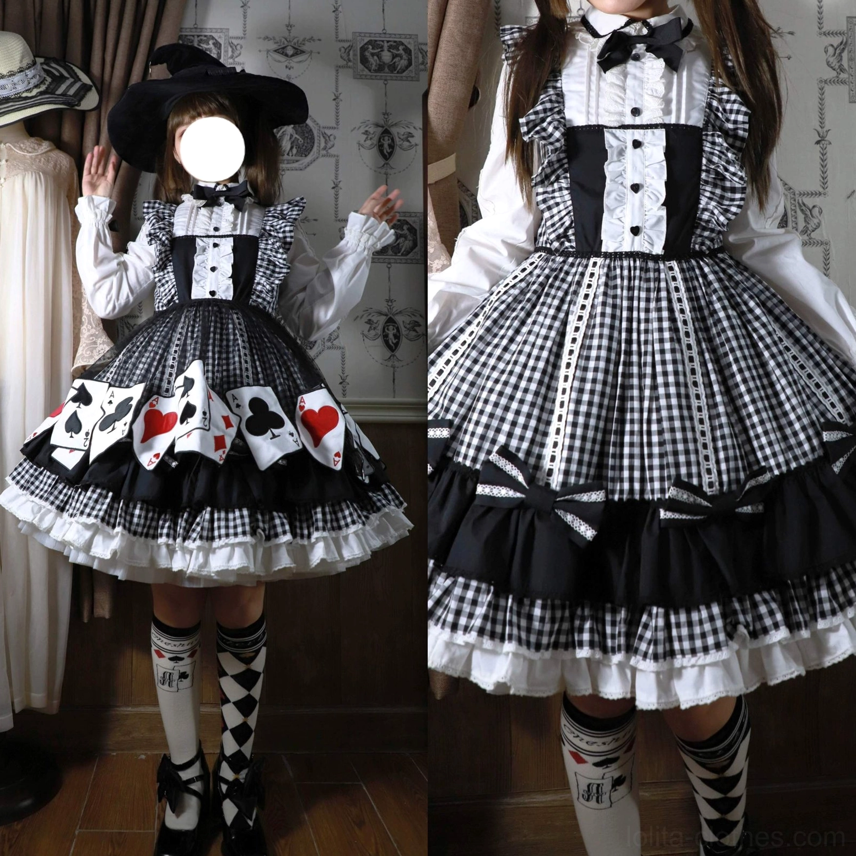 Black and white asymmetrical checkerboard lolita cotton socks premium material durability wear comfort features demonstration
