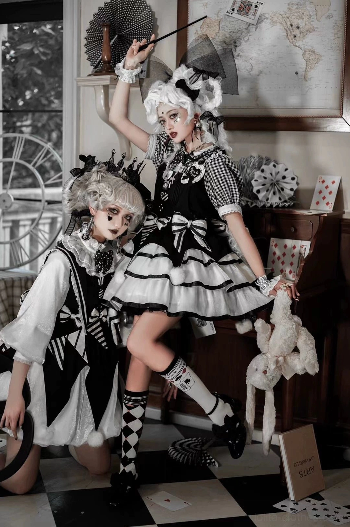 Black and white asymmetrical checkerboard poker lolita socks care instructions washing maintenance tips preservation guide
