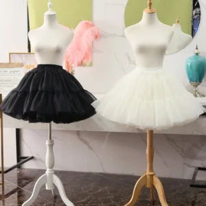 Black and white hoopless lolita petticoat comparison front view tiered ruffle tulle skirt side by side