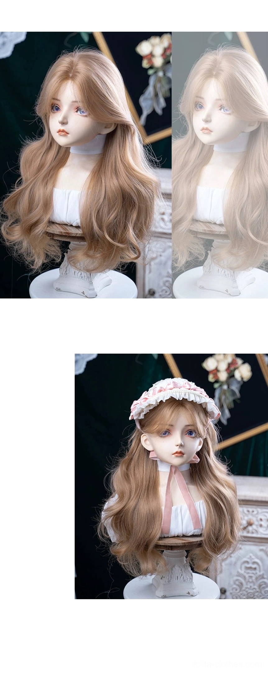 Blonde wavy lolita wig daily wear hair extension 27.6 inches silky smooth tangle-free easy care elastic lace inner net natural baby hairs realistic hairline