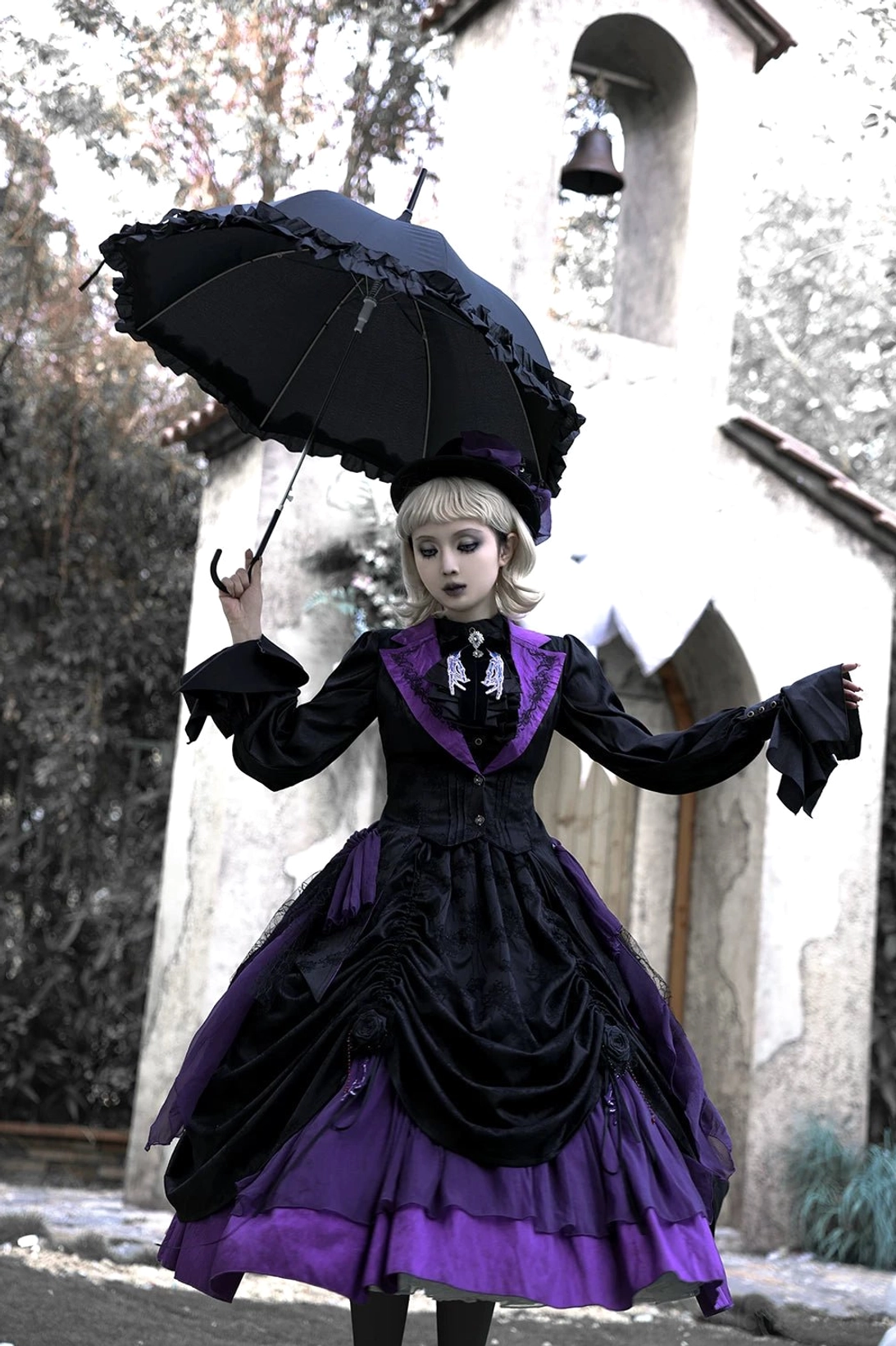 Blue Gothic Lolita waistcoat embroidered collar detail showing hand-crafted quality work