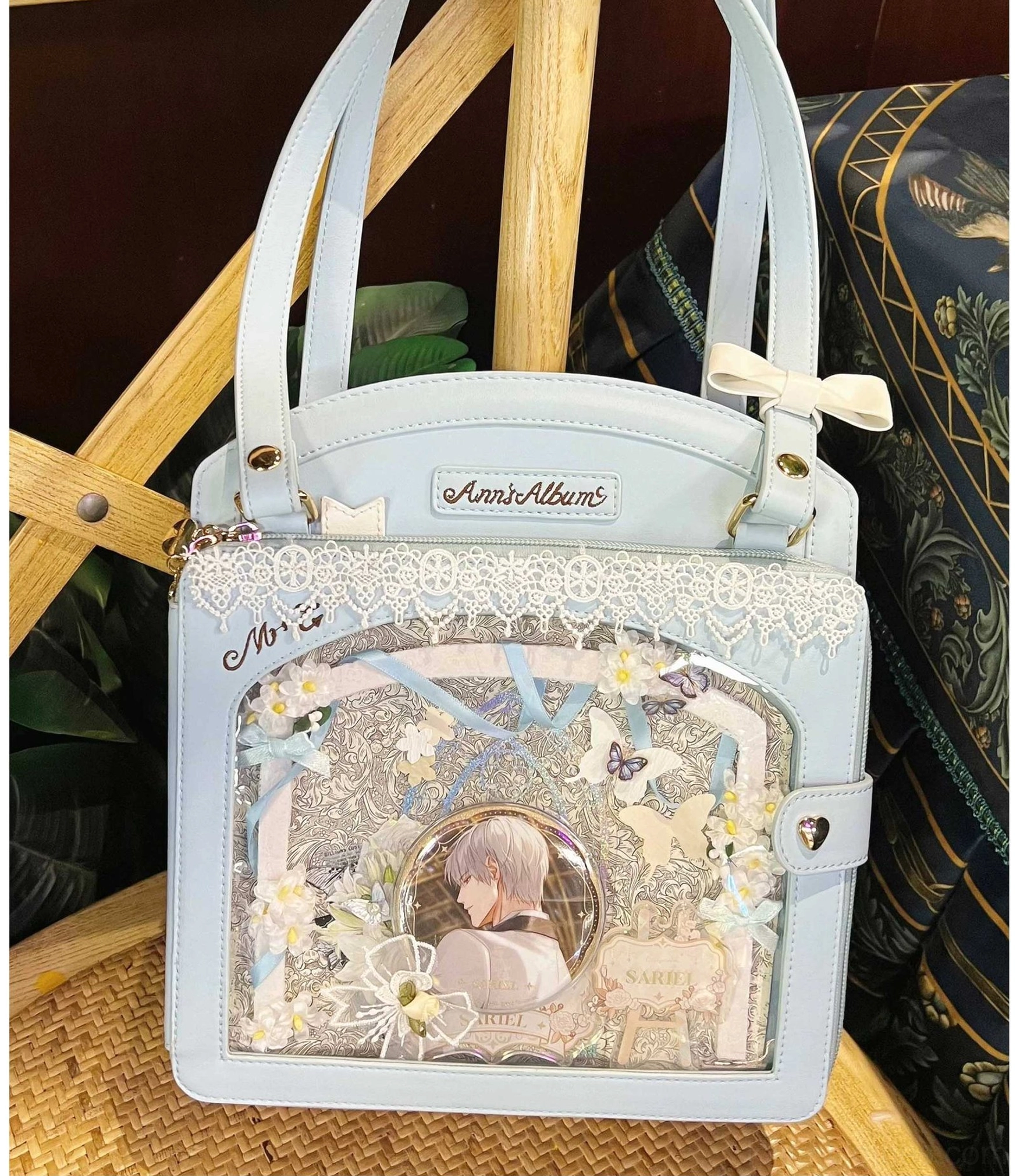 Blue in stock kawaii lolita checkered itabag anime card display shoulder bag ready immediate shipping classic color