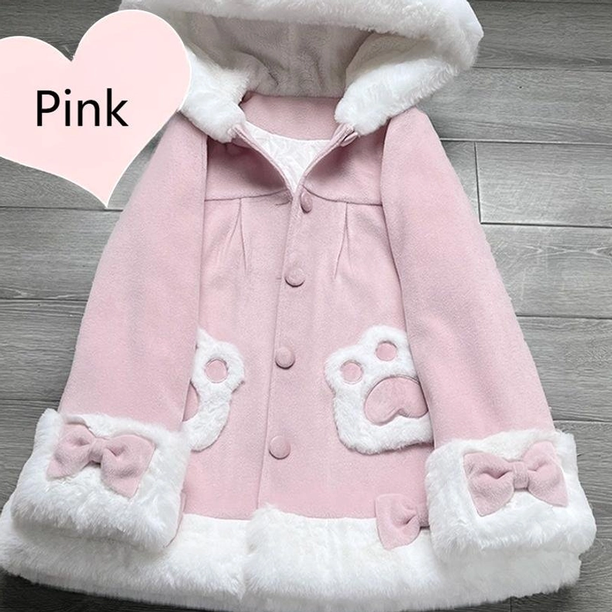 Blue lolita cat ear hood plush winter coat featuring dreamy ethereal aesthetic with premium faux rabbit fur lining