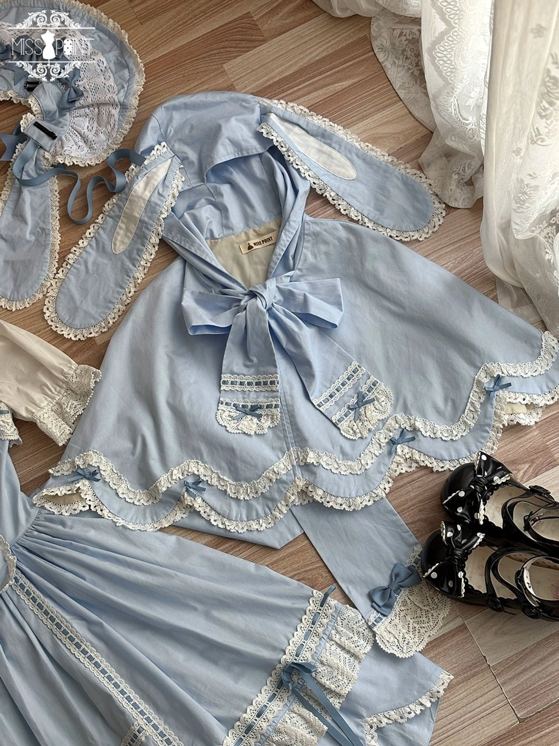 Blue rabbit ear lolita cape mixed substyle fusion coordinate gothic sweet lolita blending