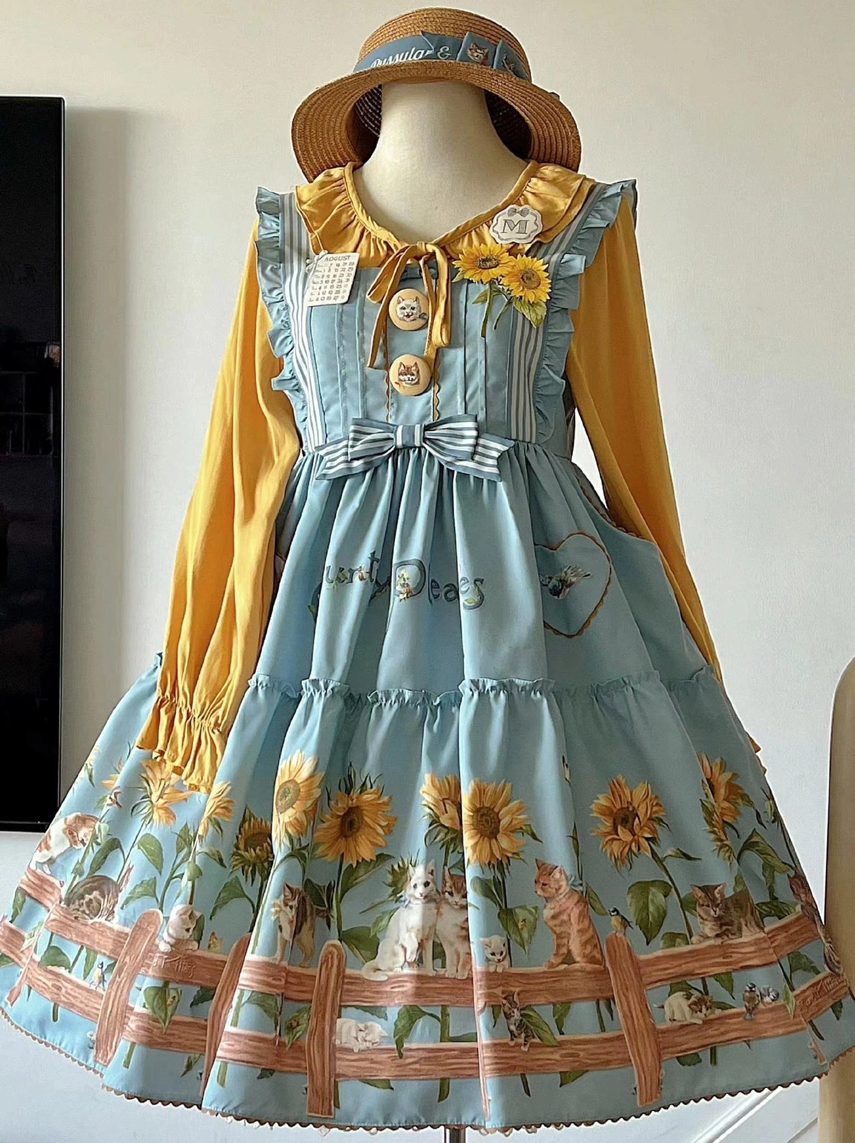 Blue side clip hair accessory variant designed to coordinate with country lolita dress outfit