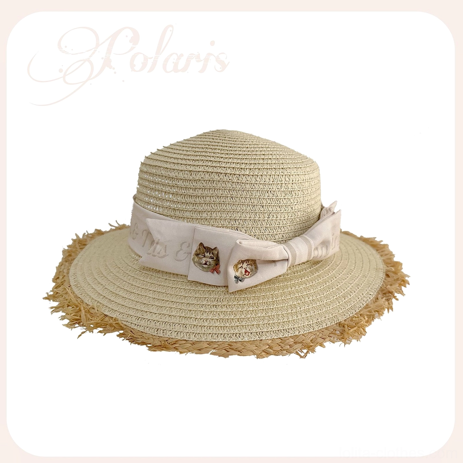 Blue straw hat with hatband accessory variant for complete country lolita aesthetic