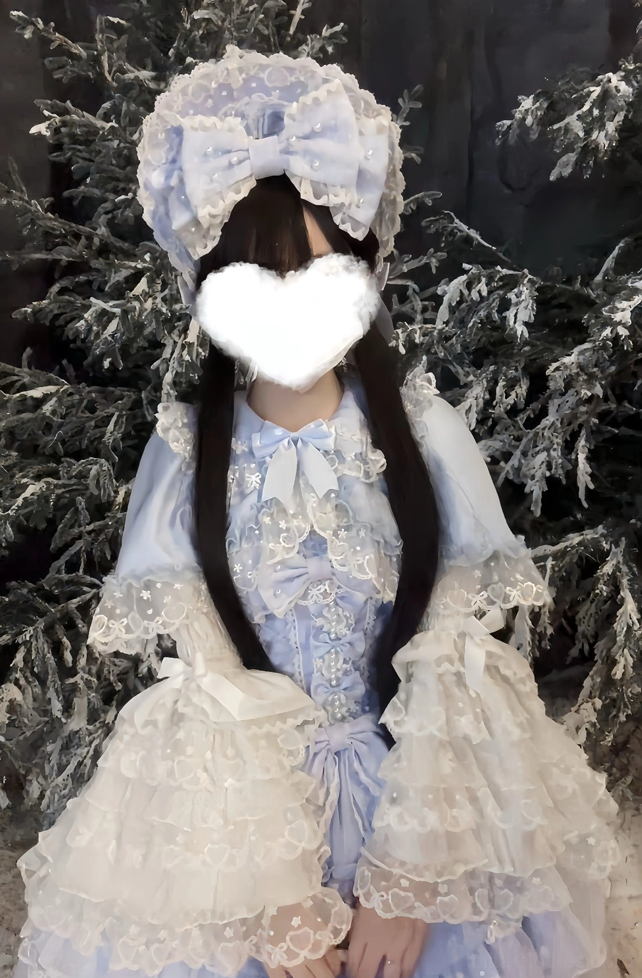 Blue Sweet Lolita cape accessory overlay showing coordinating color option, lace construction, and styling versatility over JSK dress