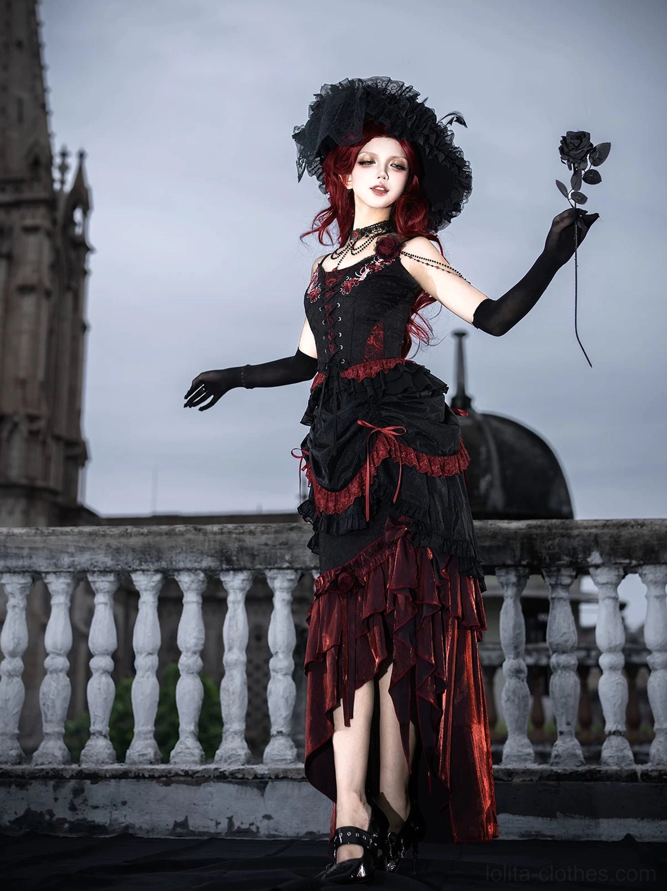 Bone Rot Bloom gothic lolita camisole skirt set styling flat lay composition accessories shown