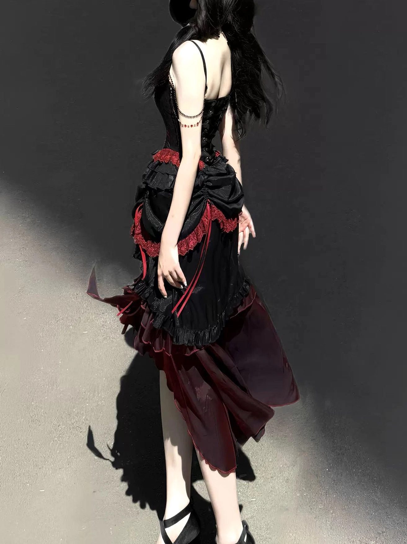 Bone Rot Bloom gothic lolita complete set model three-quarter standing pose church backdrop aesthetic