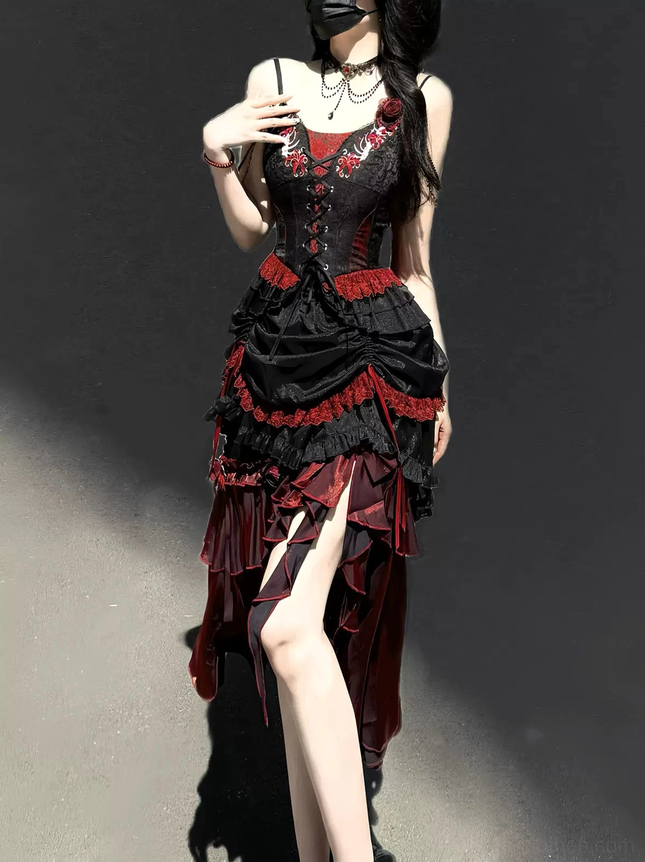 Bone Rot Bloom gothic lolita dress embroidered spider lily motif cultural artistic element detail