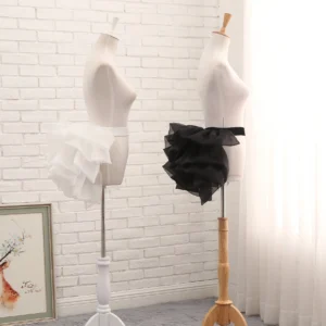 boneless lolita pannier front flat view white and black color variants layered ruffled tulle design studio photography