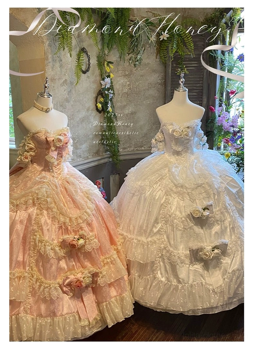 Styling suggestion showing white bridal lolita dress paired with wedding veil and bridal accessories