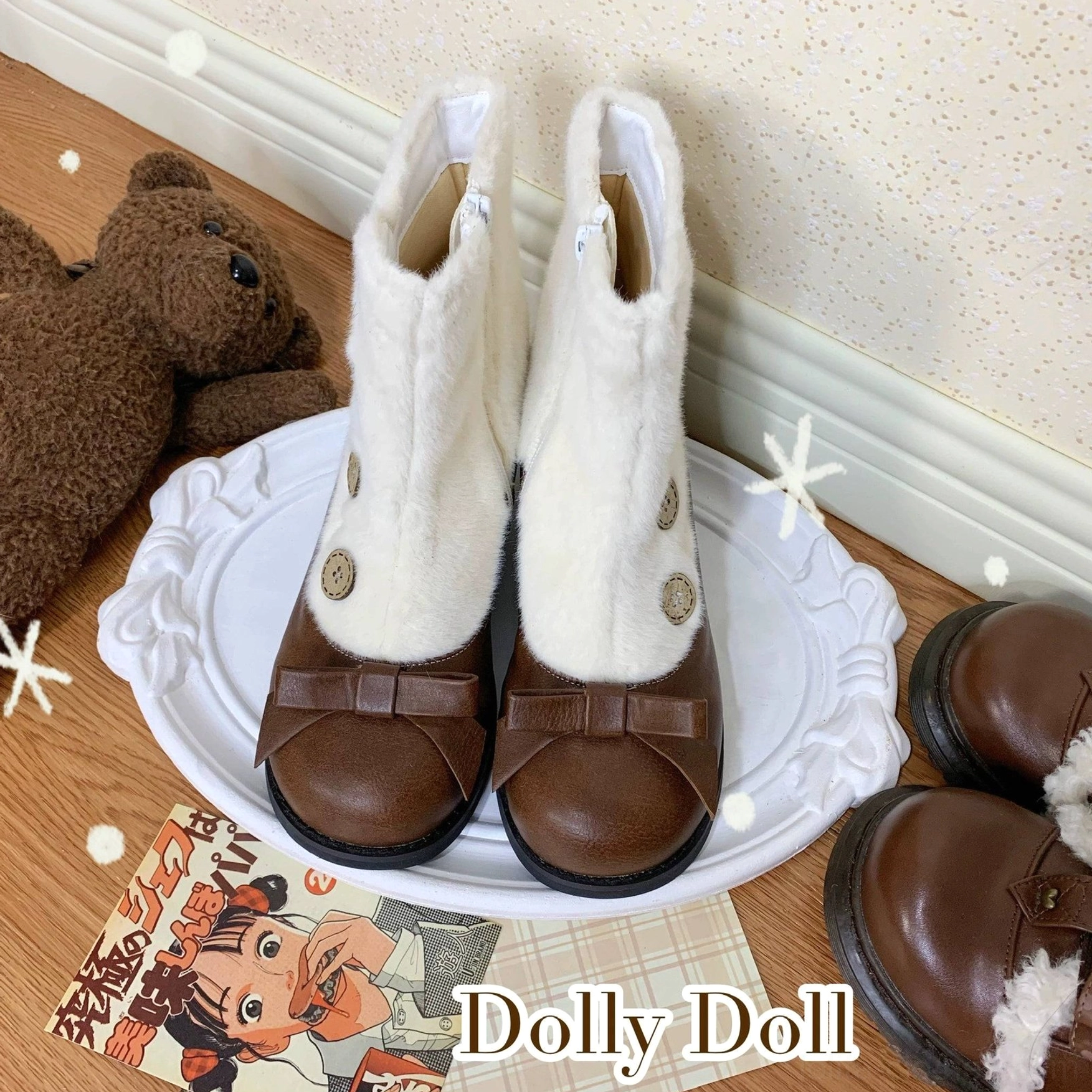 Brown lolita boots warm neutral earthy palette autumnal color coordination sophistication