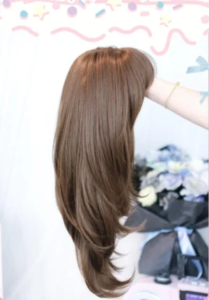 chestnut-layered-lolita-wig-side-rear-view-showing-fluffy-voluminous-texture-natural-synthetic-hair-loose-unstyled-hand-held-display