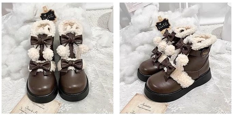 Brown lolita winter snow boots earth tone coordinate inspiration classic lolita styling