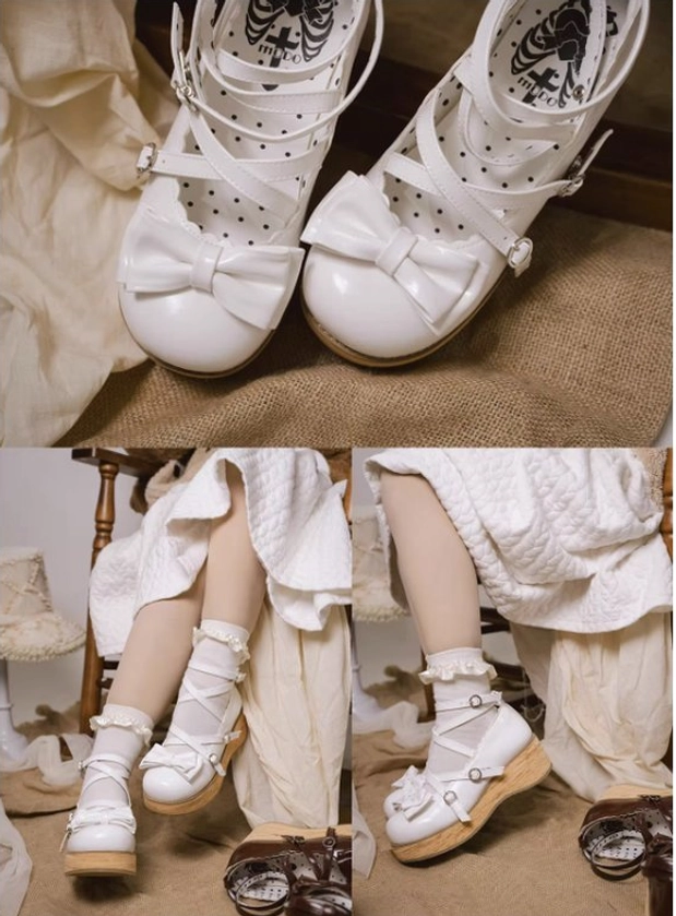 Brown sweet lolita platform Mary Jane shoes paired with lolita fashion outfit and themed accessories