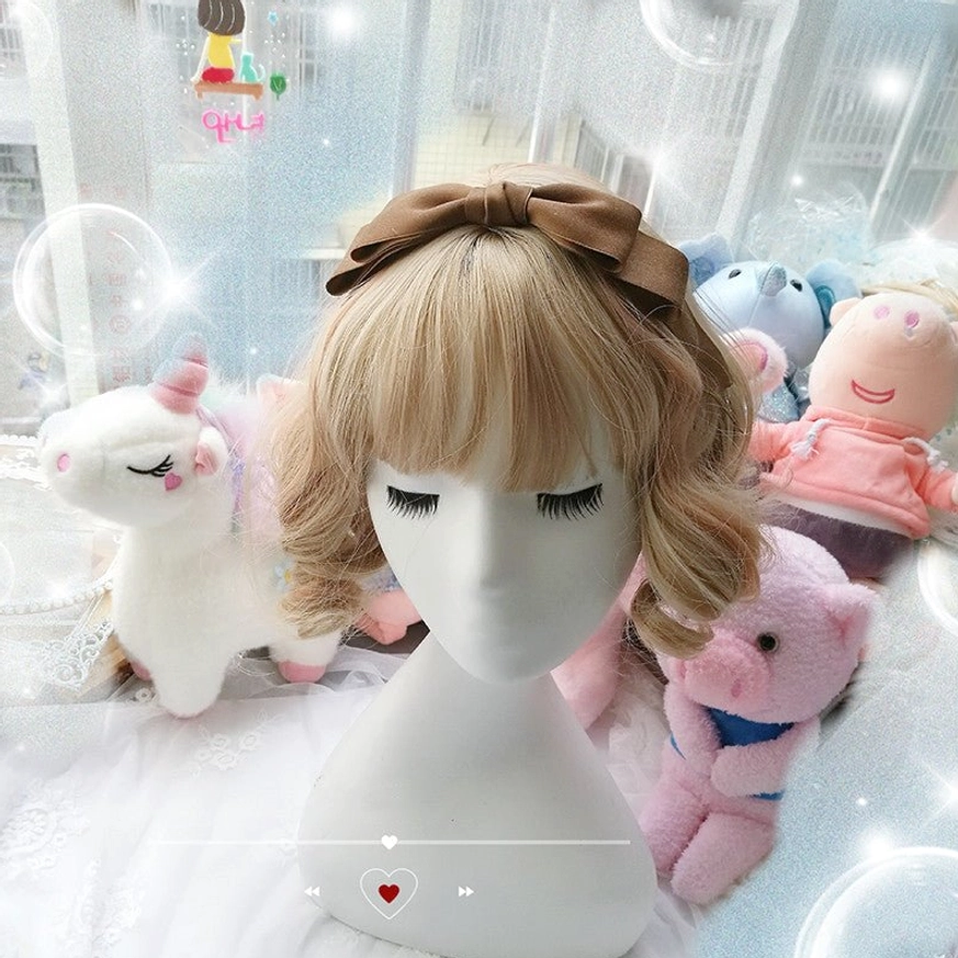 Brown tan warm sweet lolita hair bow clip KC matte satin autumnal tone color display