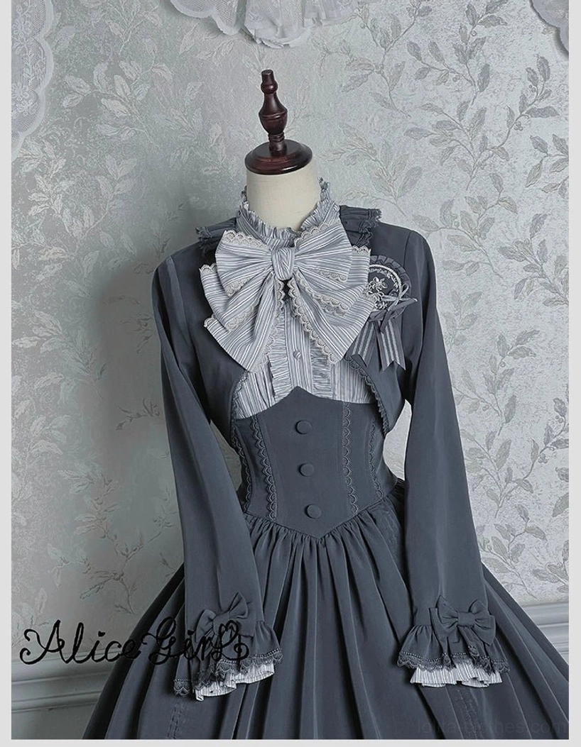Brown yarn-dyed striped lolita blouse showing depth and color richness of fabric material