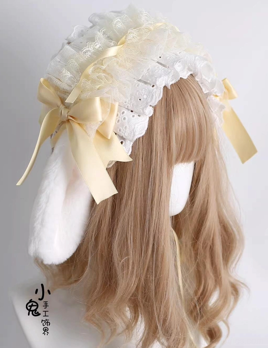 bunny-ear-lace-bonnet-lolita-hairband-integrated-ruffled-lace-plush-white-ears-large-beige-side-bows-right-three-quarter