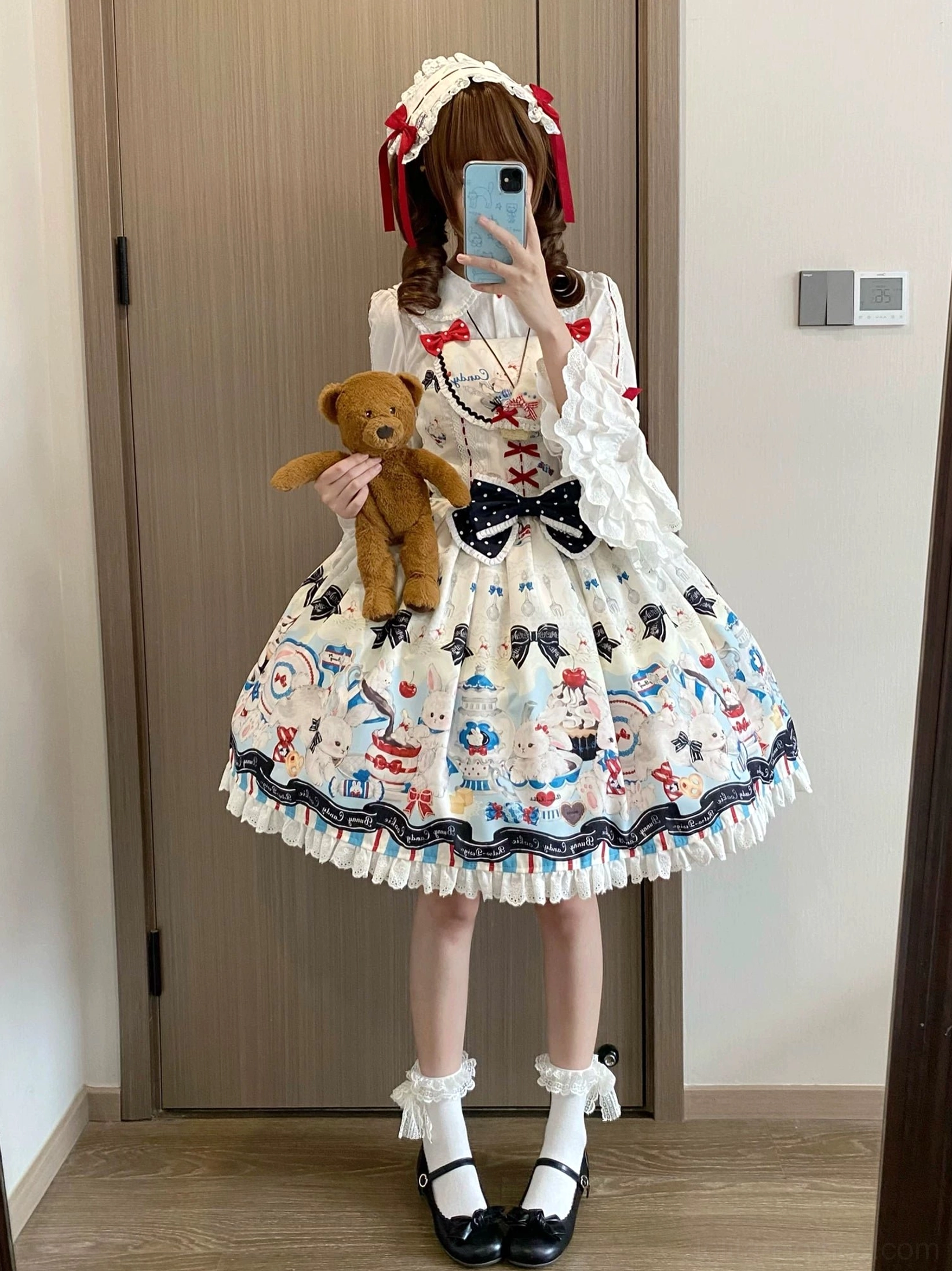 Bunny-Ear Shirt white cotton sweet lolita layering optional bunny ear collar detail puff sleeves