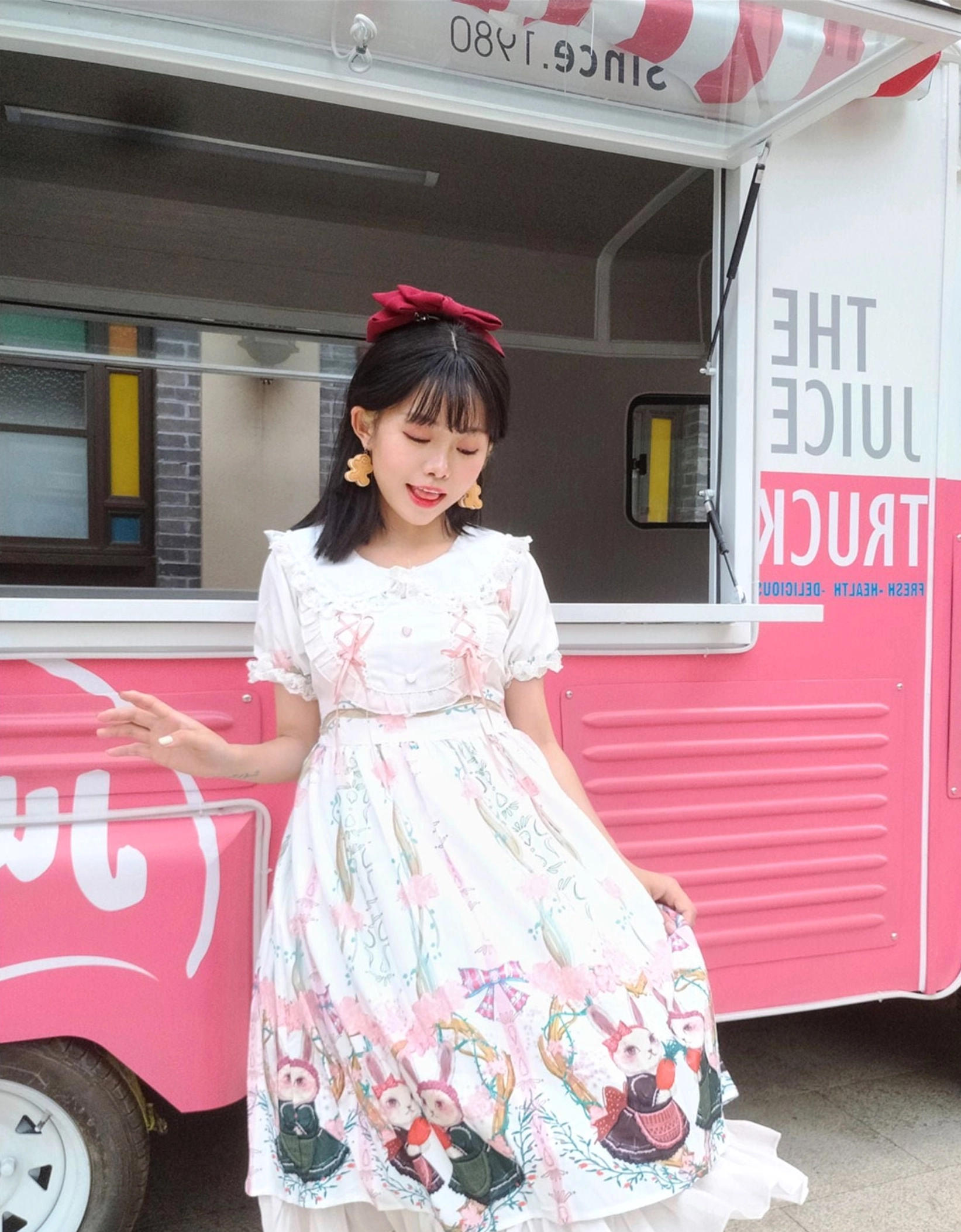 Bunny Garden Lolita dress styled with coordinating accessories petticoat white socks Mary Jane shoes vintage aesthetic complete coordinate outfit recommendation