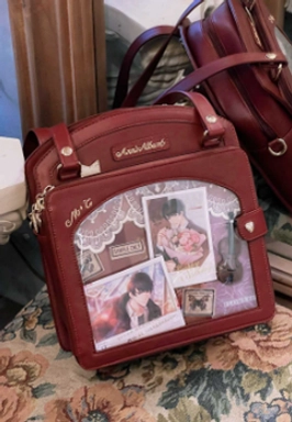 Burgundy pre-order kawaii lolita checkered itabag anime card display shoulder carry vintage aesthetic companion