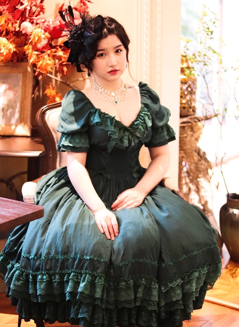 Burgundy French Lolita one-piece dress showing rich jewel tone color option for sophisticated styling