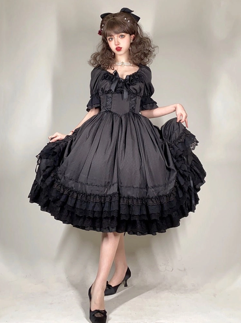 Burgundy French Lolita one-piece dress showing deep luxurious color evoking European court fashion