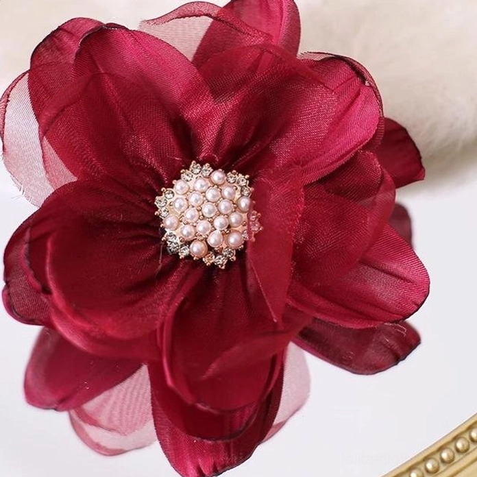 Burgundy stamen diamond organza flower lolita clip victorian inspired romantic
