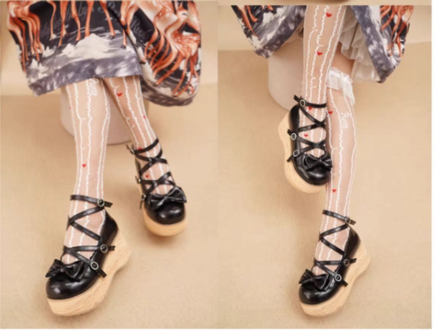 Burgundy sweet lolita platform Mary Jane shoes autumn winter lolita aesthetic layered coordination
