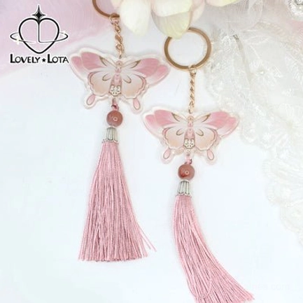 Butterfly Qi Lolita matching key ring accessory with golden embroidery and tassel design complement to main bag collection