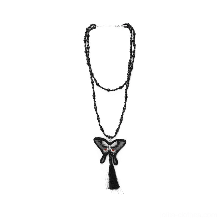 Butterfly necklace lolita pendant accessory coordination dead leaf butterfly gothic lolita dress thematic matching 43cm one size