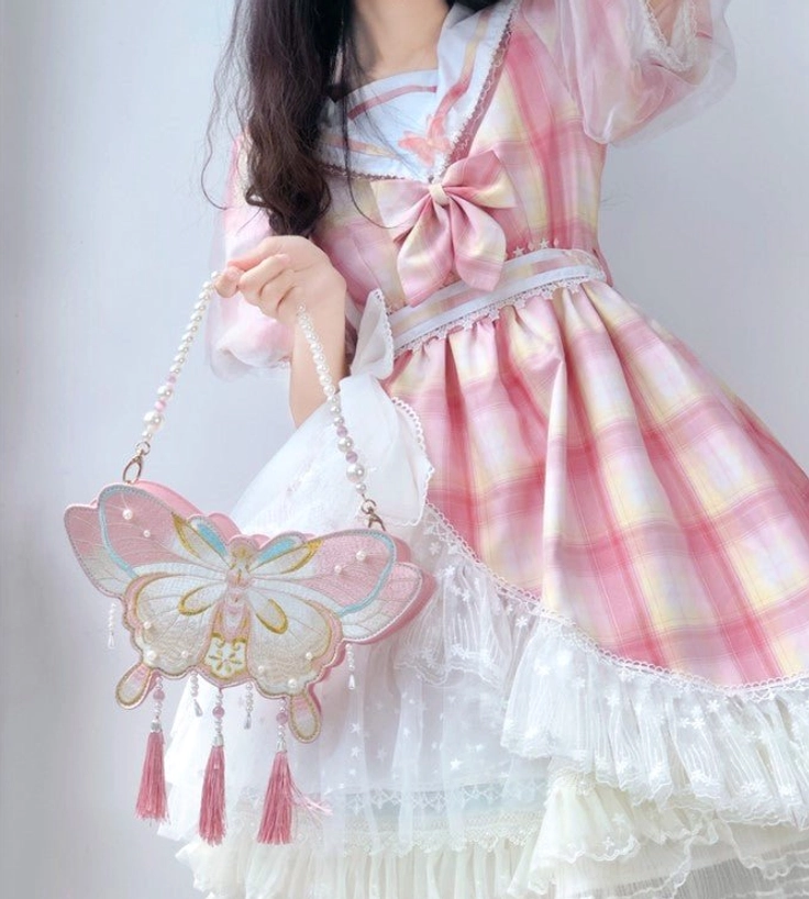 Qi Lolita butterfly bag dimension measurements showing upper wing lower wing height and thickness specifications guide