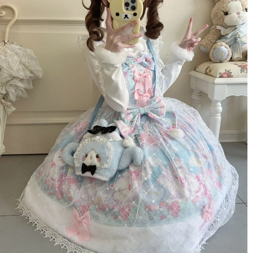 White lolita coordinating capelet plush material lace trim detail candy mary cat sweet lolita ensemble separate piece examination