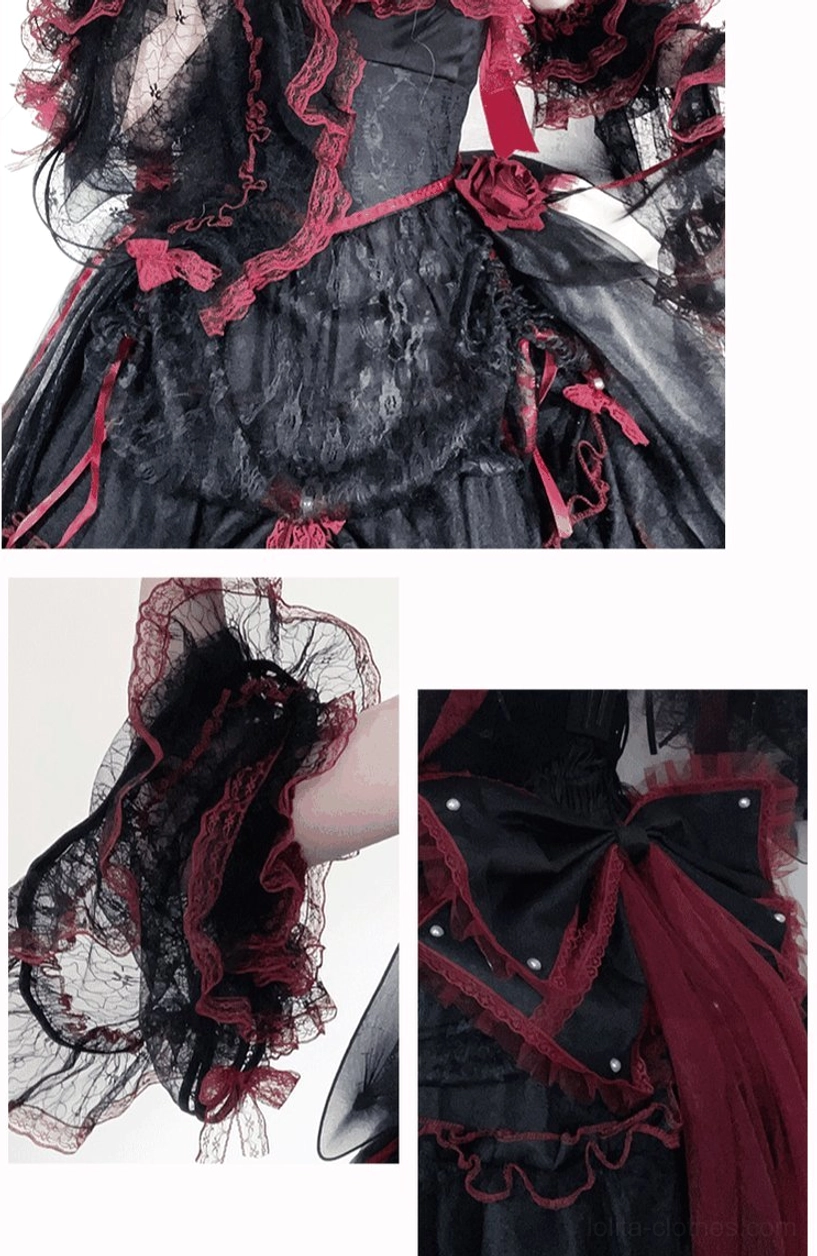 Gothic Lolita JSK Dress Fabric Texture - Premium Lace Chiffon Polyester Material Close-Up