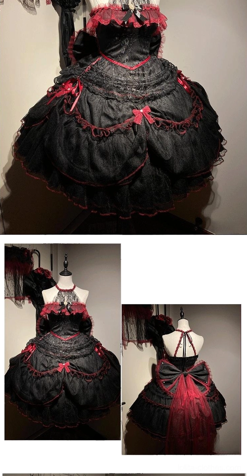Gothic Lolita JSK Dress Silhouette - Hourglass Waist Curve Black Red Color Palette Elegant Design