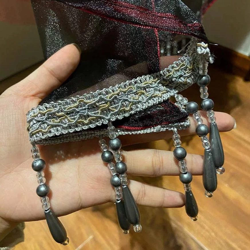Detachable Waist Pin Accessory for Gothic Lolita JSK Dress - Black Red Rose Embellished Decorative Clip