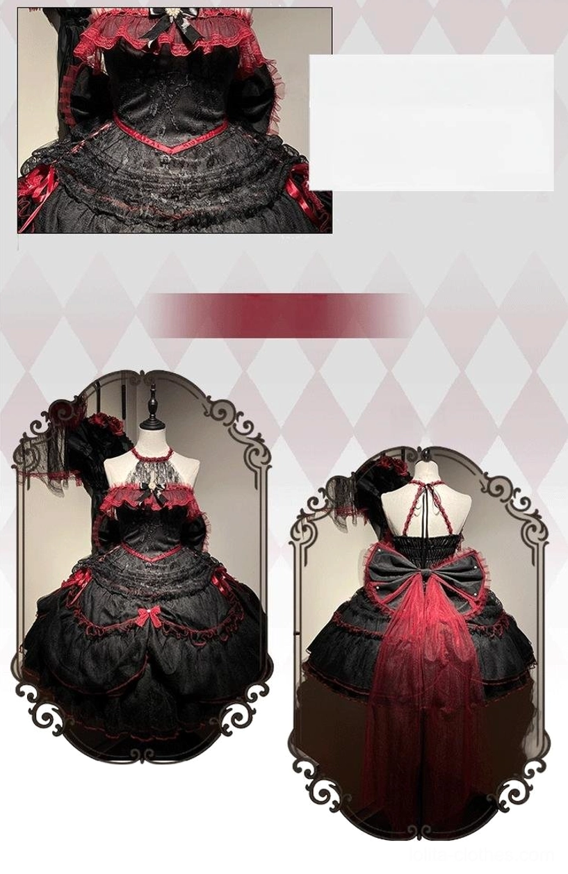 Gothic Lolita Jumper Skirt JSK - Premium Jacquard Fabric Halter Neckline Lace Detail