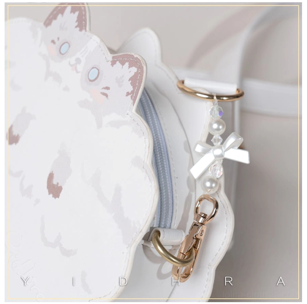 Kawaii cat leather shoulder bag multiple angle product display showcasing easy-care PU material and charming feline design elements