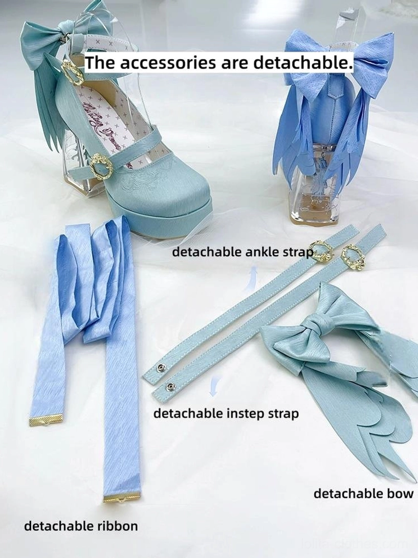 Classic lolita platform heel champagne colorway with transparent block heel and rounded square toe design