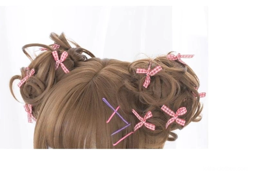 Chestnut brown curly twin ponytail daily lolita wig detachable styling versatile kawaii aesthetic complete product showcase