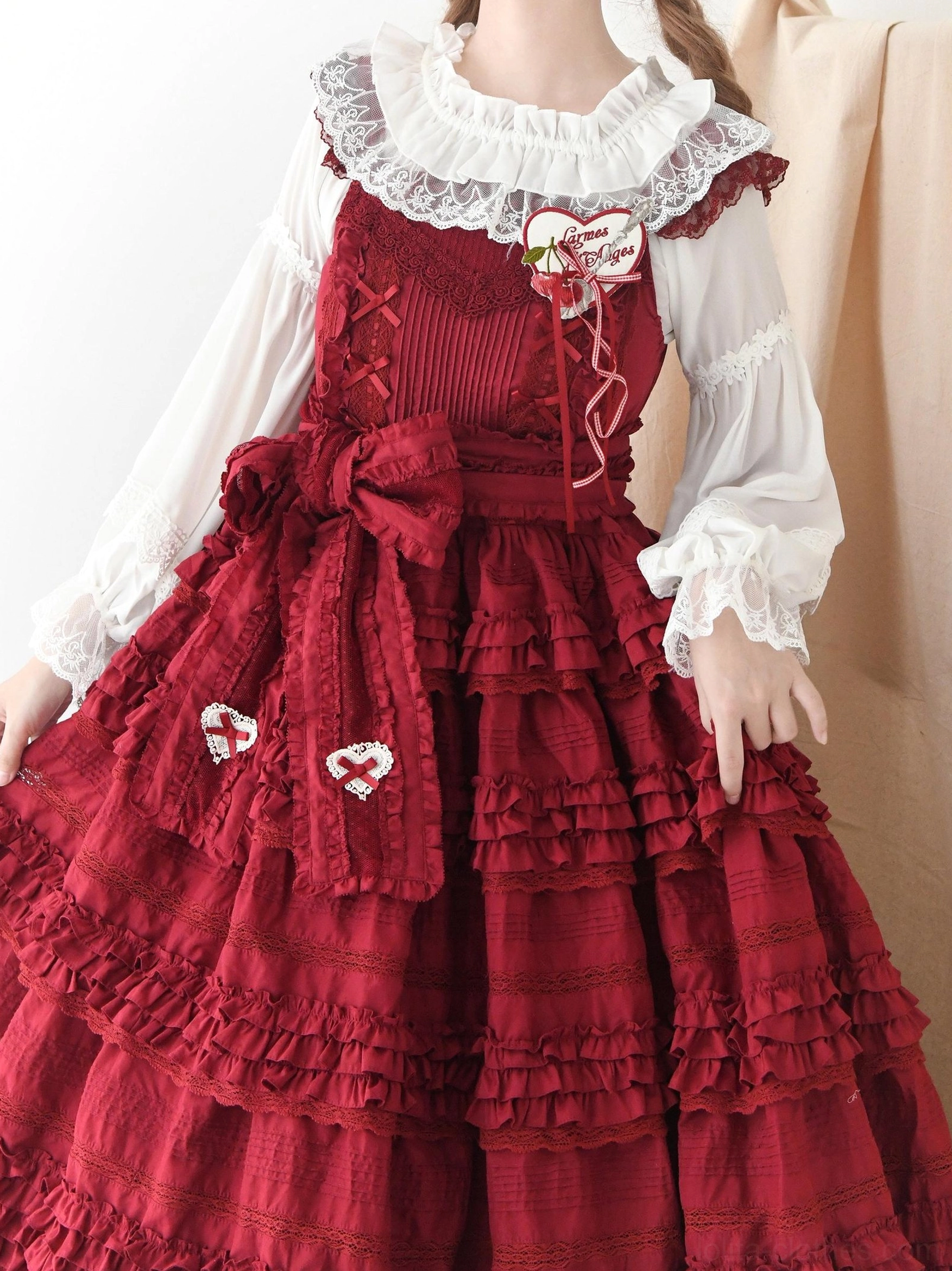 Transformable chiffon Lolita blouse off-shoulder neckline detail elasticated waist construction quality close-up view