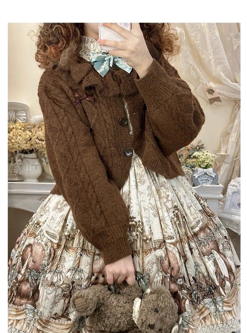 Chocolate Brown Lolita Cardigan Styling Inspiration Coordinate Ideas Vintage Accessories Plush Toys