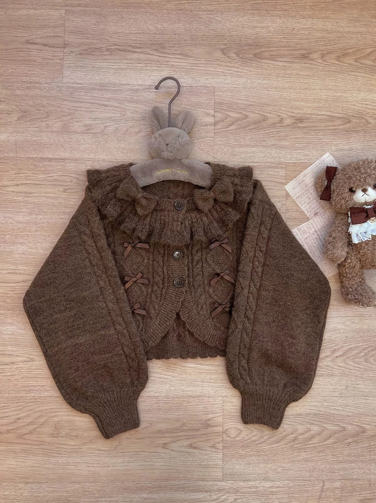 Chocolate Brown Sweet Lolita Ruffle Cardigan Premium Knit Warm Seasonal Wear Comfortable Fit