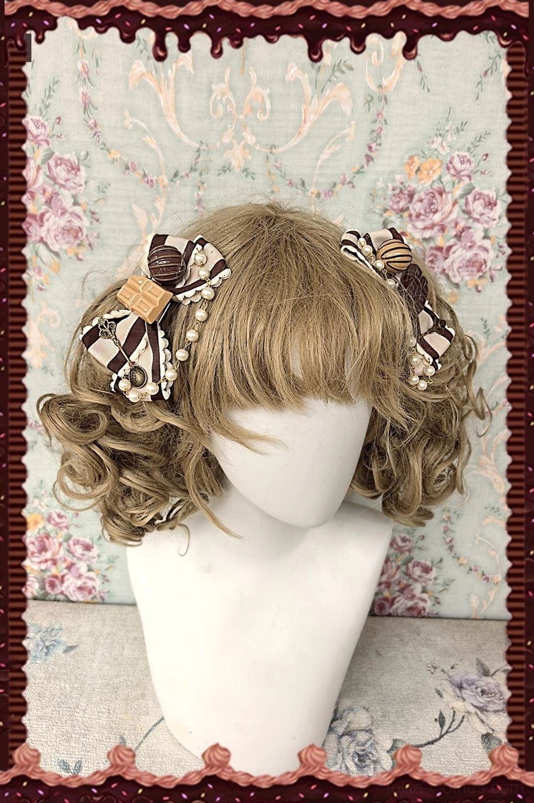Chocolate carousel lolita blouse white chiffon bishop sleeves bow collar pearl buttons romantic aesthetic