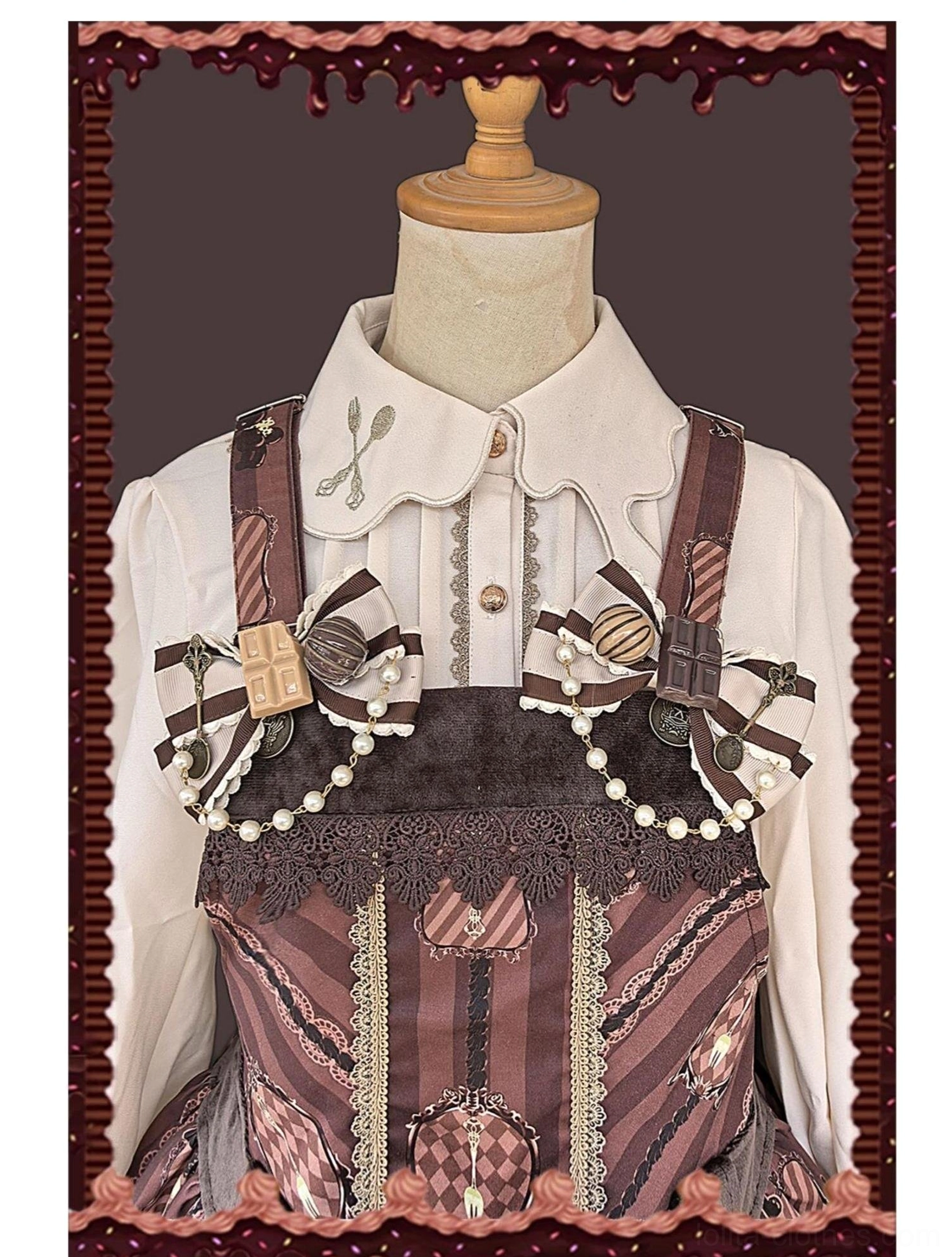Chocolate carousel lolita salopette dress color options khaki pink carousel print variations available