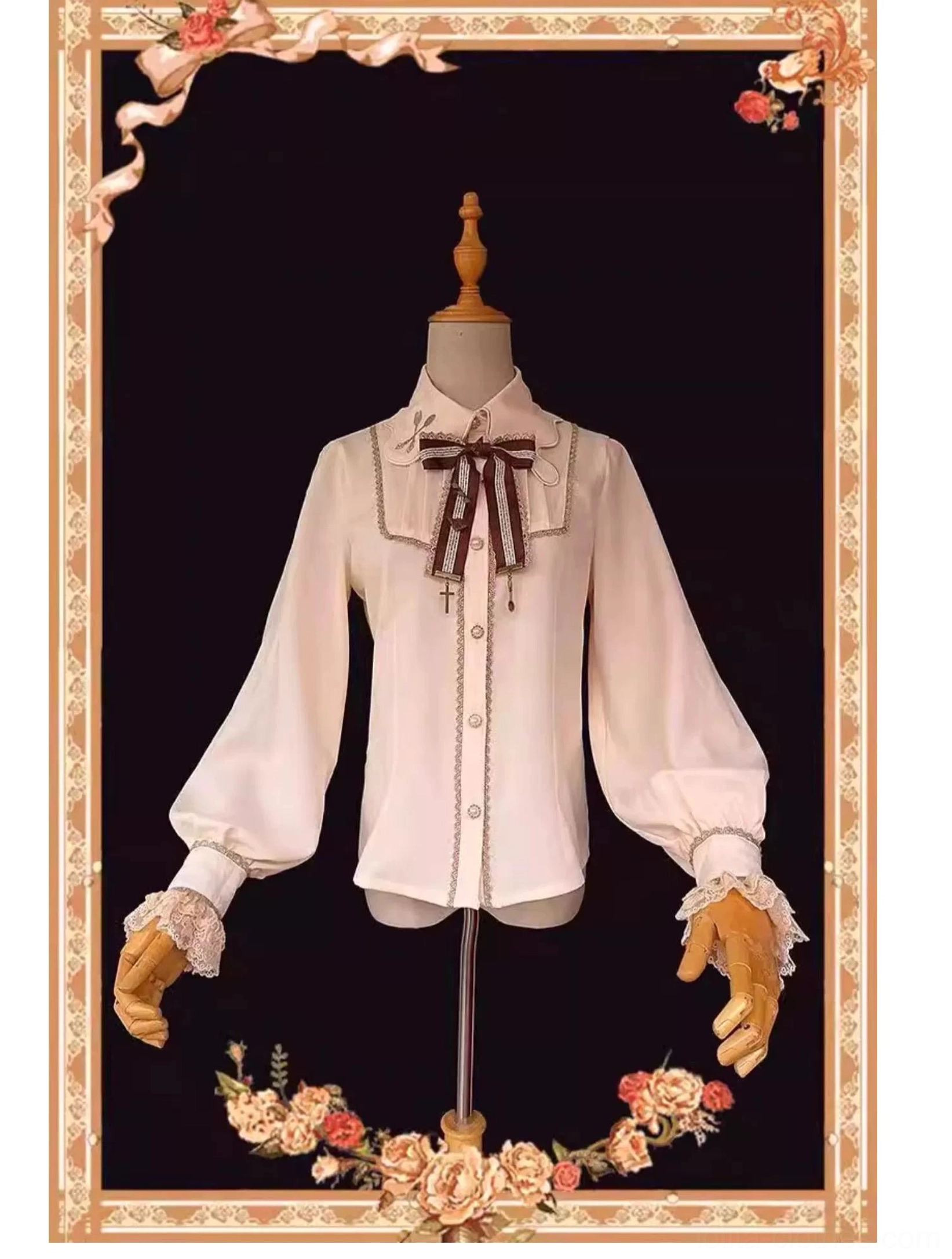 Chocolate carousel lolita salopette dress set complete ensemble white blouse front pose studio display