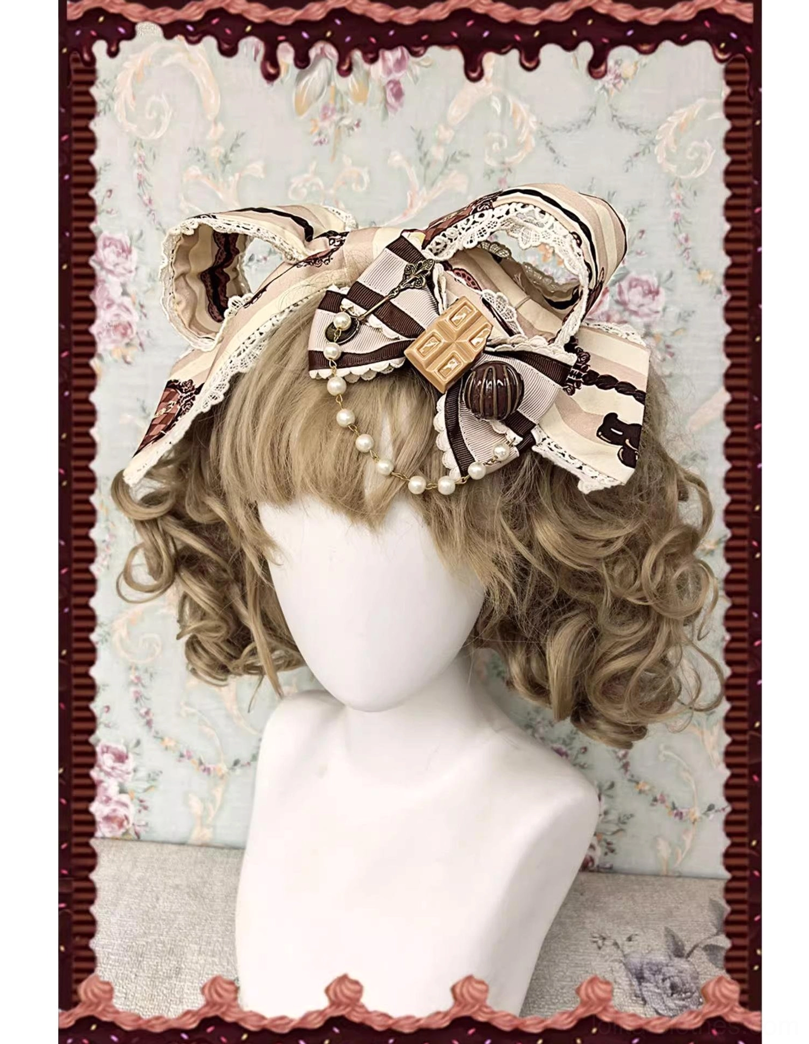 Chocolate carousel lolita salopette jsk dress carousel pattern print detail embellishments fabric close-up