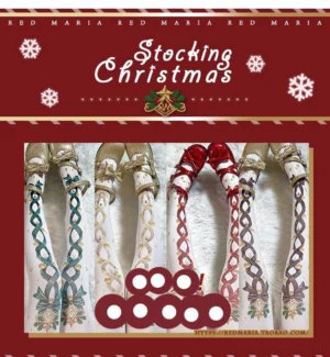 Christmas Bell 120D velvet lolita tights four color variants flat lay display red white gold green brown holiday festive pantyhose
