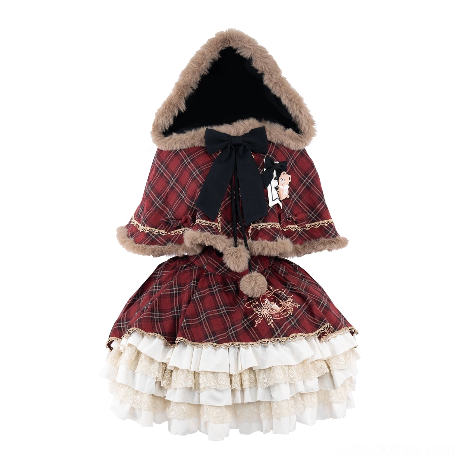 Bear ear headband with separable ear muffs accessory for Christmas plaid lolita set, modular design, plush construction, kawaii styling element